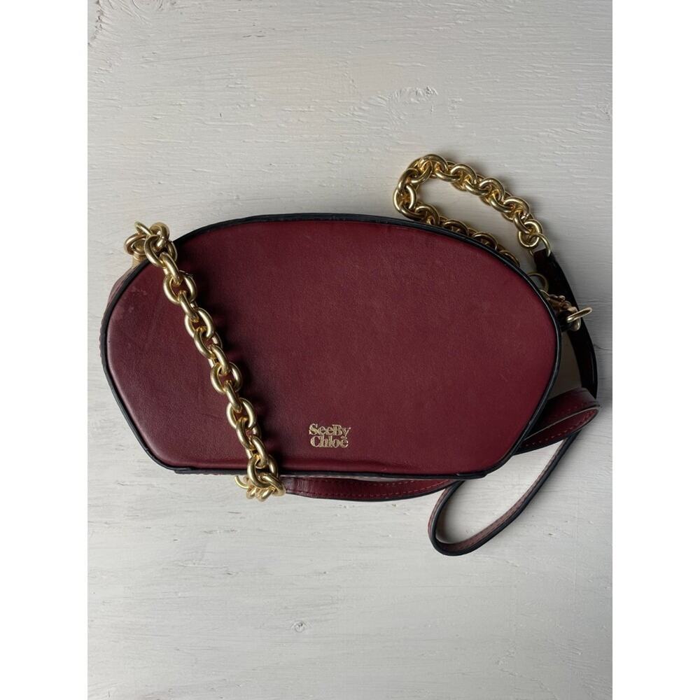 Vintage Chloe Burgundy Crossbody Bag with Gold Chain
